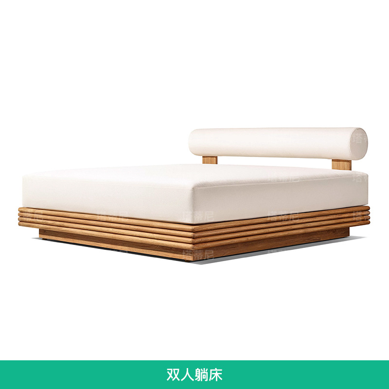 Sofá de madera de relajación al aire libre patio terraza villa al aire libre sala de sol impermeable muebles de cama de cama image 22