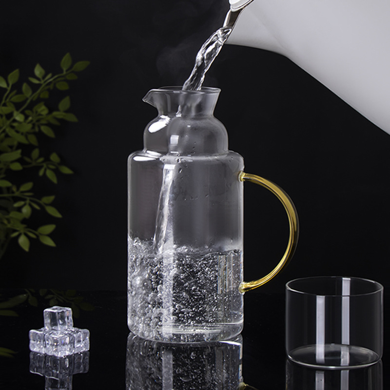 Retro hervidor de agua fría de vidrio resistente a altas temperaturas, hervidor de agua fría de vidrio abierto fría y grueso, refrigerador doméstico sin plomo