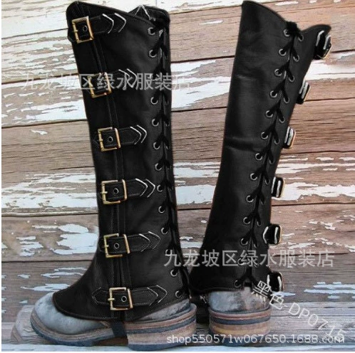 Средневековые ренессансные Самурайские леггинсы из искусственной кожи с пряжкой для ремня на шнуровке чехол для обуви COS реквизит для фотосъемки