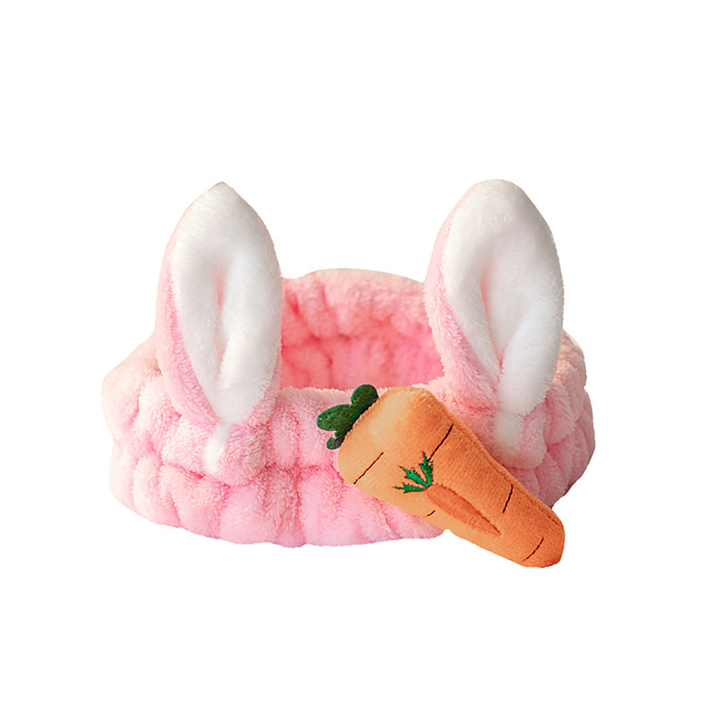 [Ventas directas de fábrica] lindo felpa estilo coreano mujeres máscara de maquillaje orejas de conejo banda de pelo de rábano