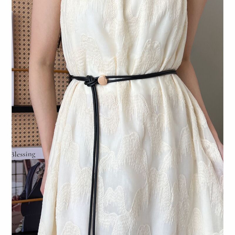 Women's Belt with Knot Decoration, Suitable for Suits, Fashionable Dresses, Black Skirts, Sweaters, Waist-Cinching Leather Belt, Versatile and Durable Leather Strap
