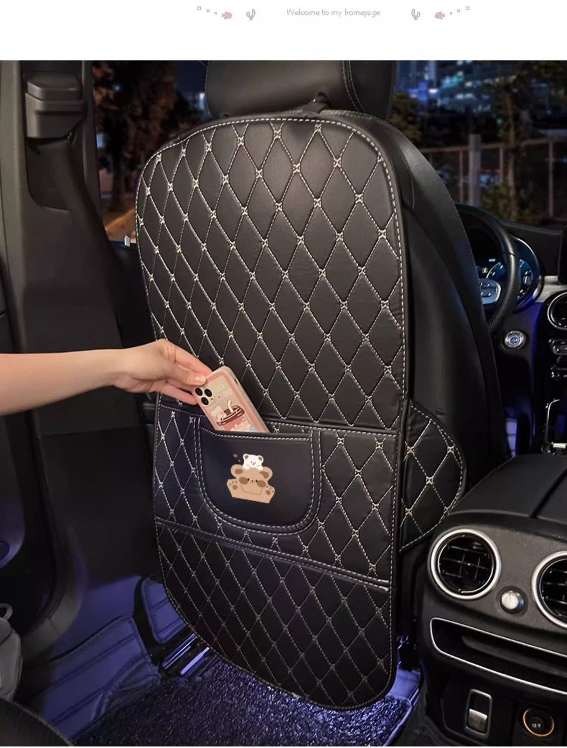 Cute Car Anti-Kick Mat, Universal Rear Seat Anti-Wear Mat, Car Cartoon Seat Protector, Children's Car Back Seat Storage