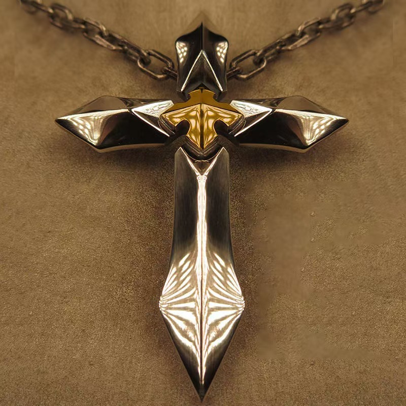 Knight's Soul Cross Sword European and American Pendant Men's Gentleman Formal Necklace Design Style Artistic Retro Geometric
