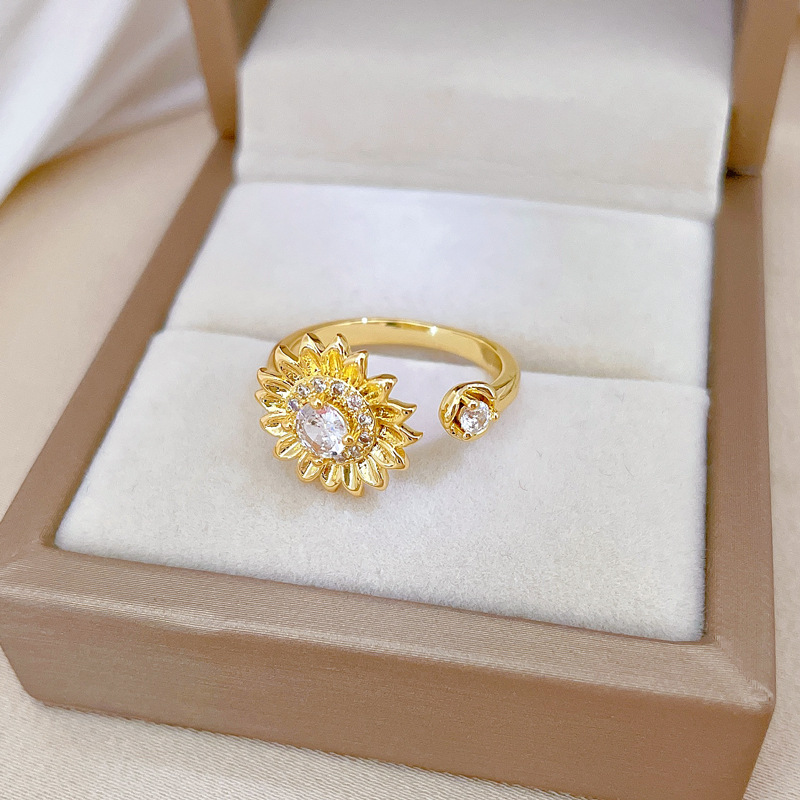 Adjustable Full Diamond Flower Ring Elegant Luxury Open Ring_voghion.com