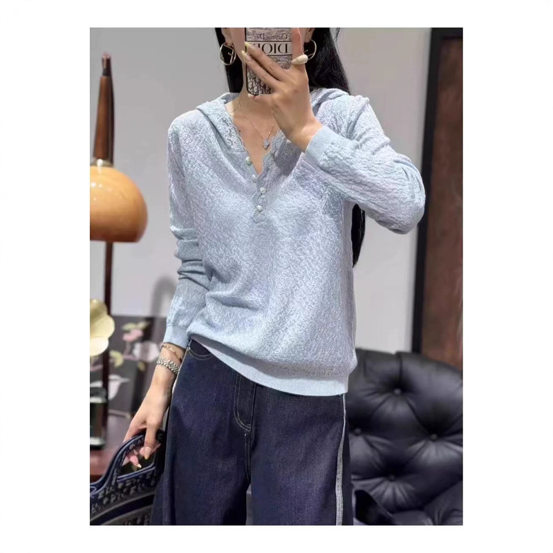 26 Early Autumn Age-Reducing Plain Hooded Patchwork Lace Jacquard Organza Knit Versatile Hoodie 42197 26 Early Autumn Age-Reducing Plain Hooded Patchwork Lace Jacquard Organza Knit Versatile Hoodie 42197