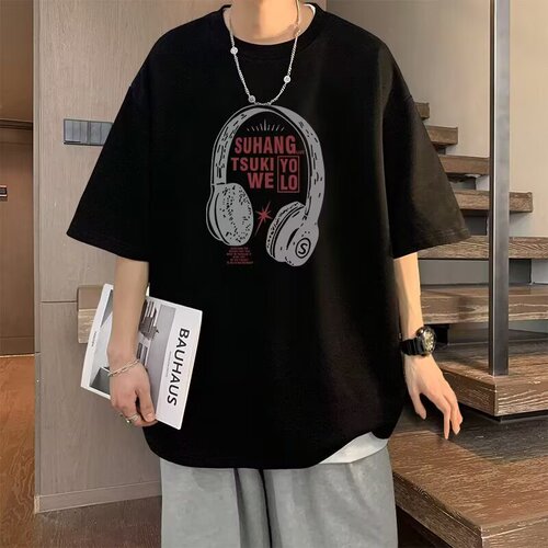 Factory Direct Sale Men's Summer Loose Hong Kong Style Half-Sleeve T-Shirt for Middle and High School Students Trendy 5-Button Down T-Shirt