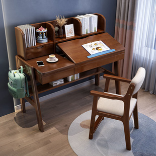 Solid wood desk bookshelf bedroom lifting desk student desk room home children's study table and chair combination