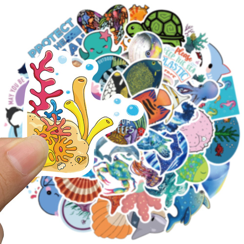 50 Pieces Cartoon Cute Marine Life Starfish Jellyfish Stickers Graffiti Luggage Laptop Diary Stickers Wholesale