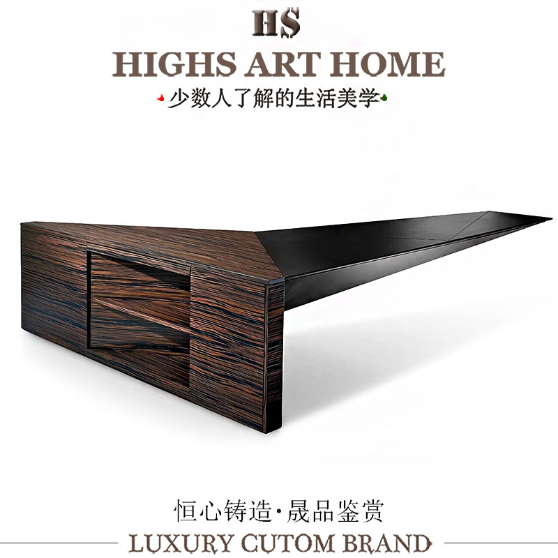 Highs Suspended Creative Asymmetrical Leather Desk Study President Office Designer Solid Wood Desk