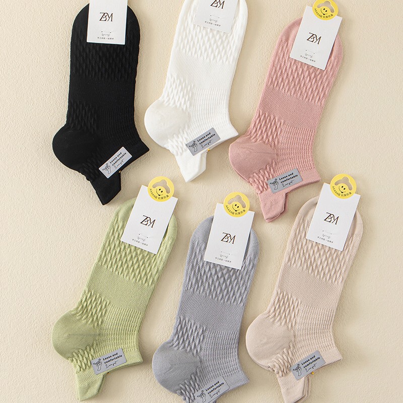 Customized Fresh Women's Boat Socks Split-Toe Sweat-Absorbent Socks Short-Tube Pure Color Design Antibacterial Sweat-Absorbent Breathable Light and Thin