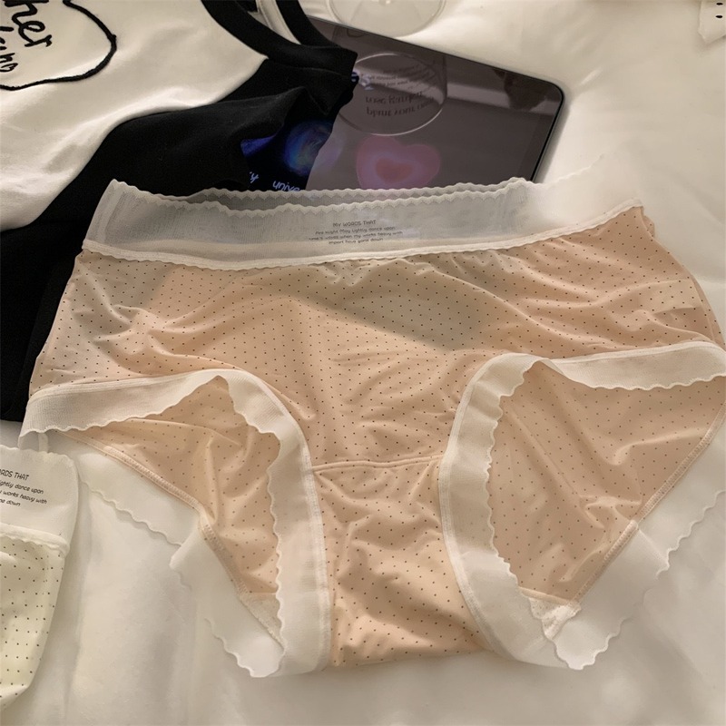 冰丝薄奶皮内裤女中腰无痕波点柔软纯棉10A加长档少女包臀三角裤|undefined