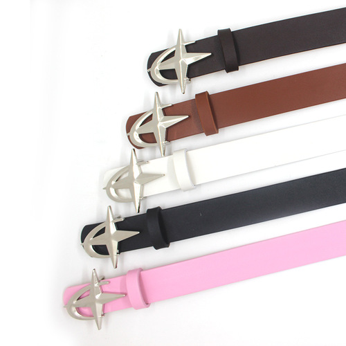 Trendy new waning moon cross star buckle belt jeans skirt fashion versatile personality accessories niche belt