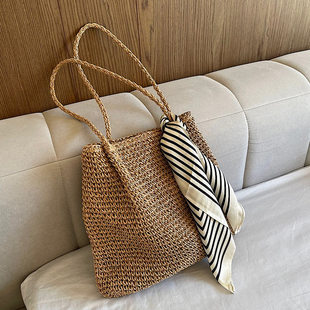 Brand retro straw beach bag one shoulder, Korean style