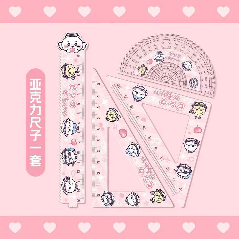 Jiyikawa 小学生向け定規セット 高品質アクリル定規文具 15cm 定規 三角定規セット|undefined