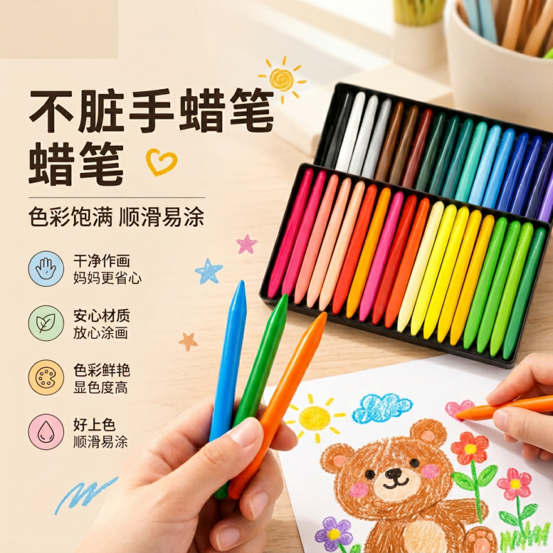 36-Color Crayons That Don'T Dirty Your Hands, 12-Color Plastic Painting Pens for Beginners, Non-Sticky, Washable Oil Pastels for Graffiti Art
