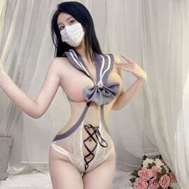 情趣内衣大蝴蝶结掩胸开档连体衣制服性感内衣一件代发批发