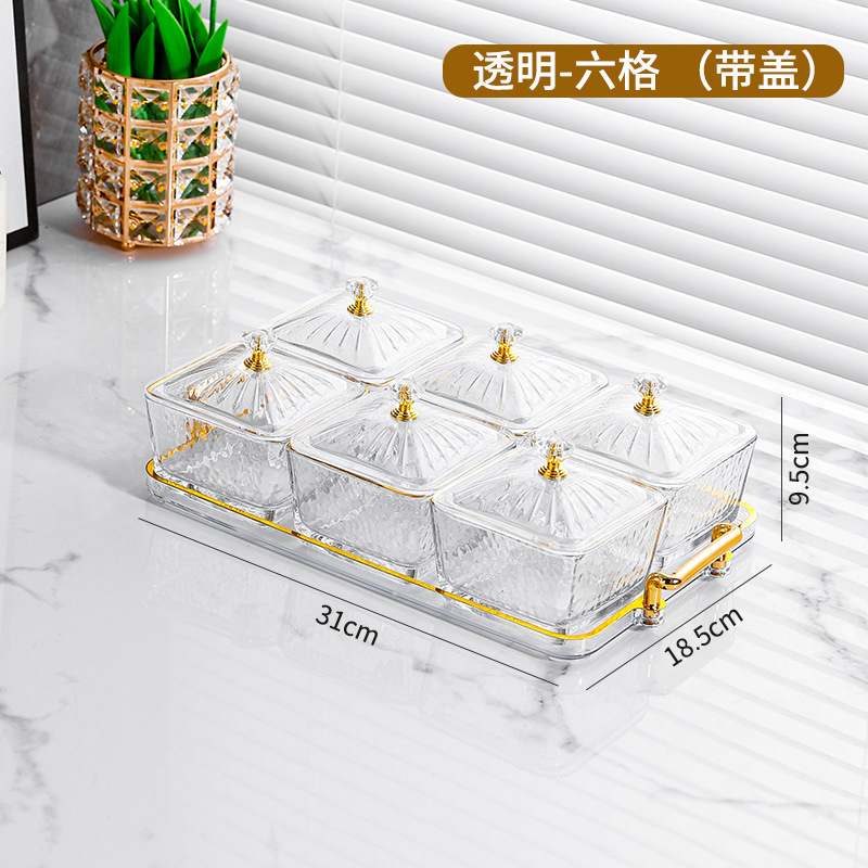 INS Luz de lujo vidrio dividido plato de fruta snack caramelo fruta seca snack placa sala de estar hogar comercial KTV DE ALTO aspecto