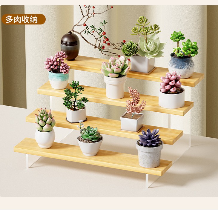Estante de exhibición de acrílico, soporte de almacenamiento, mesa, mano, burbuja, caja ciega, muñeca, carne, planta verde, estante de escalera multicapa