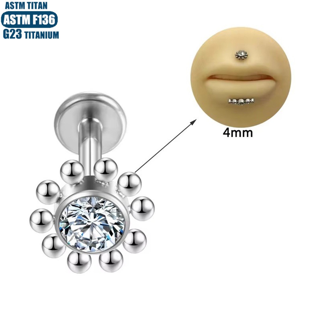 16G labret stud size and finish detail