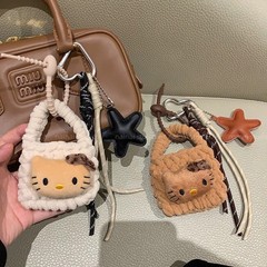 Ins風小衆kittyバッグストラップ豹柄KTイヤホン収納ストラップキーホルダーぬいぐるみイヤホンバッグ秋冬