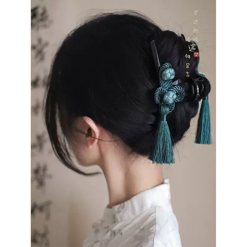 ［如梦令］新中式流苏头发抓夹女国风复古鲨鱼夹汉服古风发夹发饰|undefined