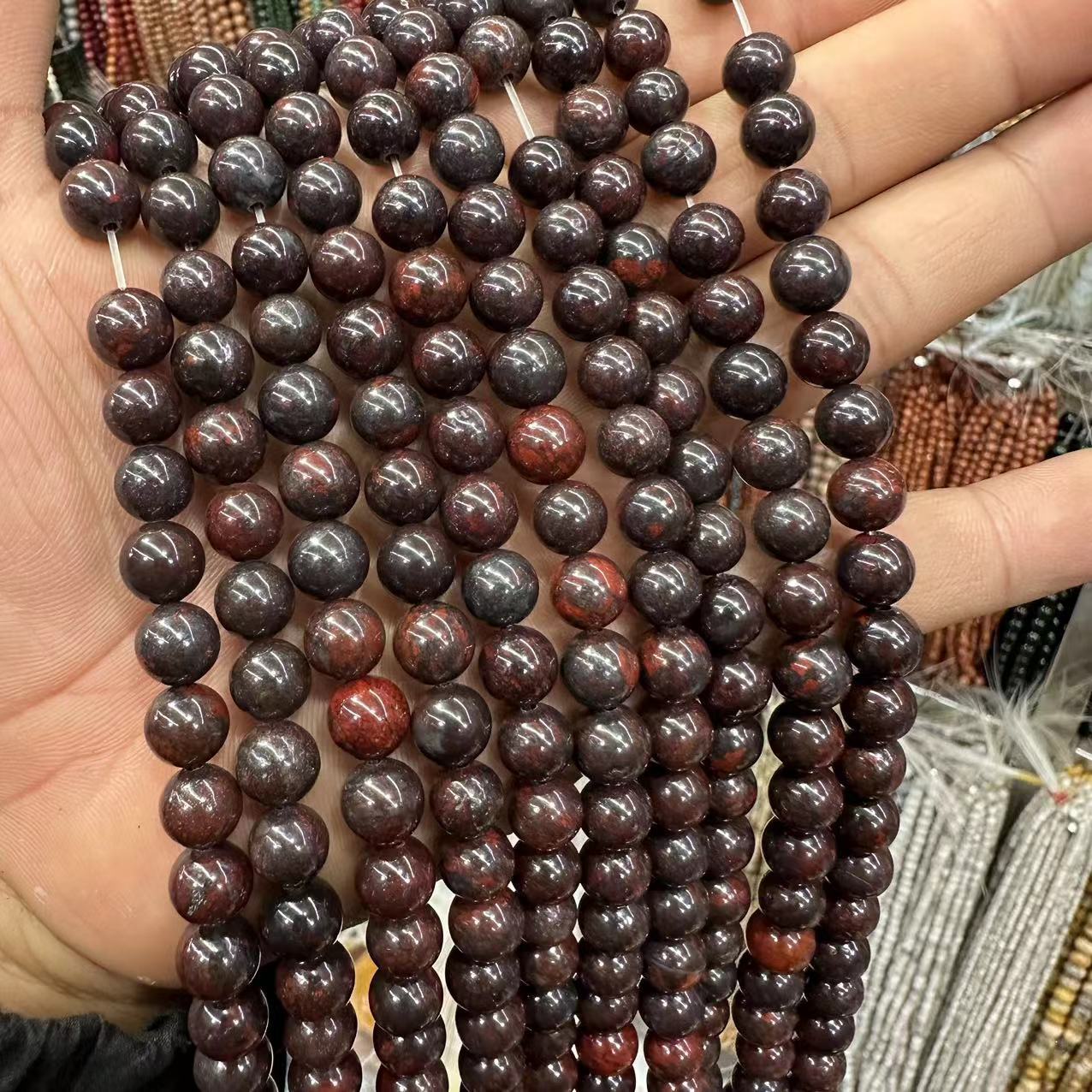 旺磊新疆天然红伊丁散珠陨石微磁性鸡血石圆珠花红石珠子批发手串