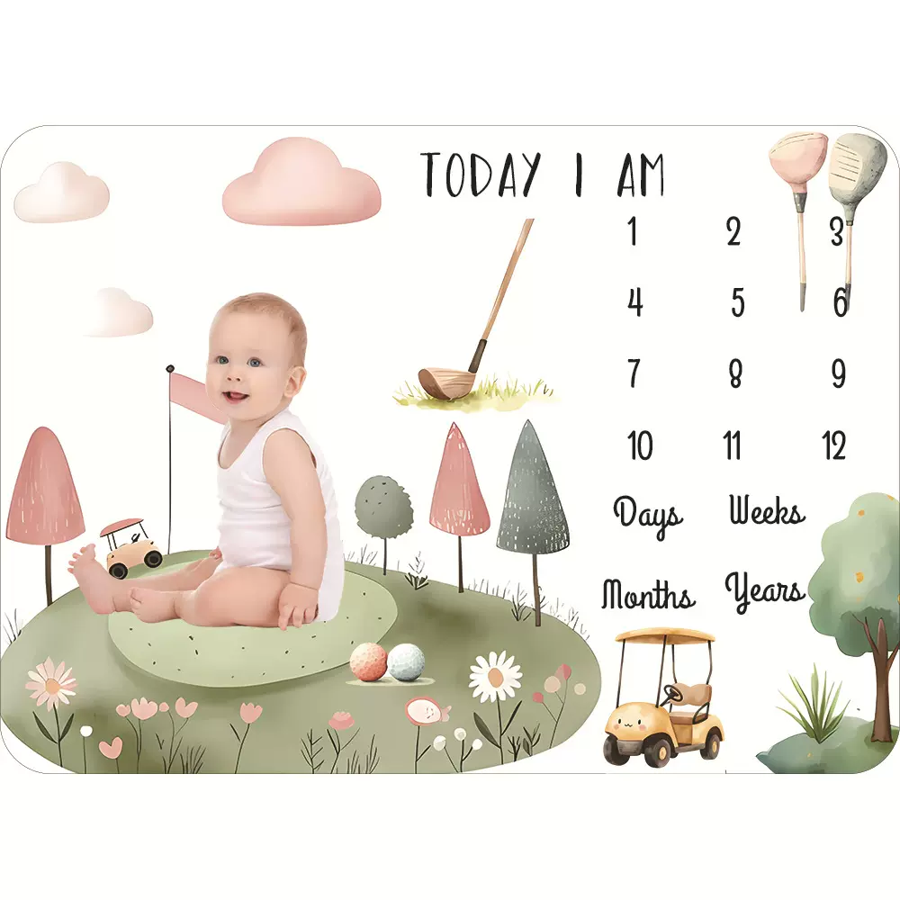 婴儿里程碑毯子 宝宝拍照法莱绒毛毯 新生儿摄影毯子卡通月亮