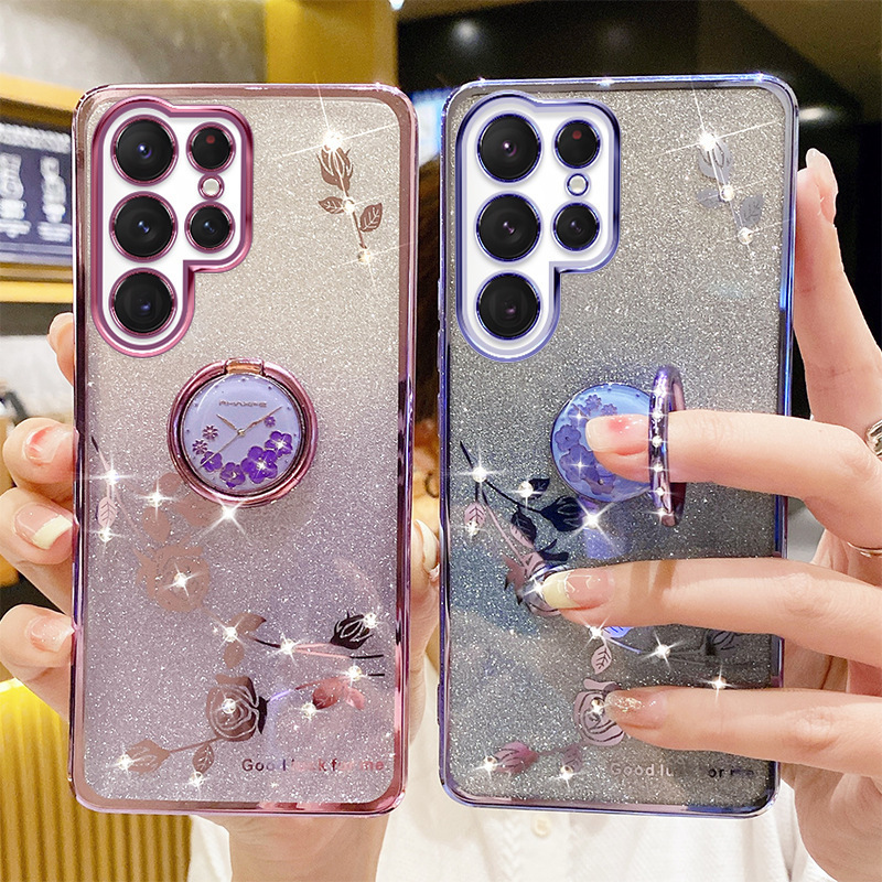 Suitable for Samsung S24Plus Mobile Phone Case A05S Electroplated Transparent A15 Flower Diamond S23Fe Protective Cover