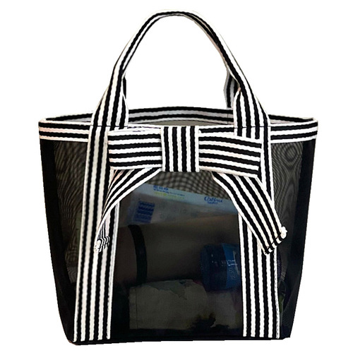 Korean version transparent mesh hollow tote bag hand shopping bag toiletry bag cosmetic bag commuter lunch bag mommy bag