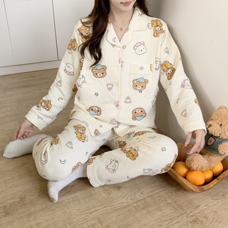 2025 pijamas de manga larga otoño y invierno ropa de aire de algodón intercalado embarazo y postpartum amamentación cálida ropa doméstica set