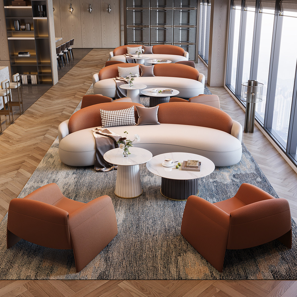 División de ventas para negociar sofá de lujo ligero sala de estar hotel lobby recepción oficina de recepción sofá mesa de té combinación image 5