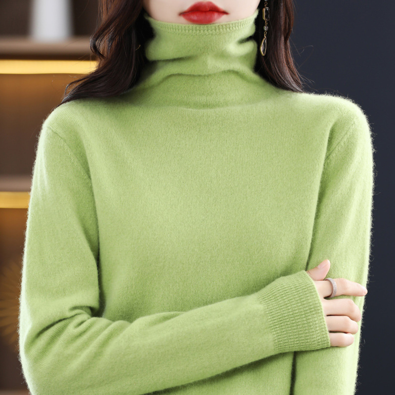 Ropa de primera línea 100 suéter de lana cuello de pila de mujer Otoño e Invierno cuello alto suelto sin costuras jersey de Cachemira suéter de fondo