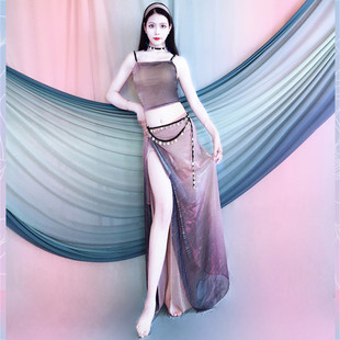 Belly Dance Clothing 2025 Summer Cool Suspender Apron Suit Oriental Dance Practice Performance Clothing Kidsren's Gradient Color