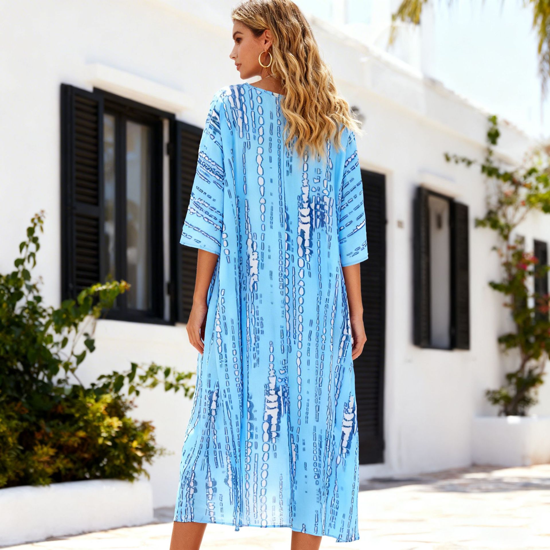 Vestido de impresión suelto de mujer transfronteriza de playa de vacaciones bikini chal Amazon explosión exclusiva para el verano