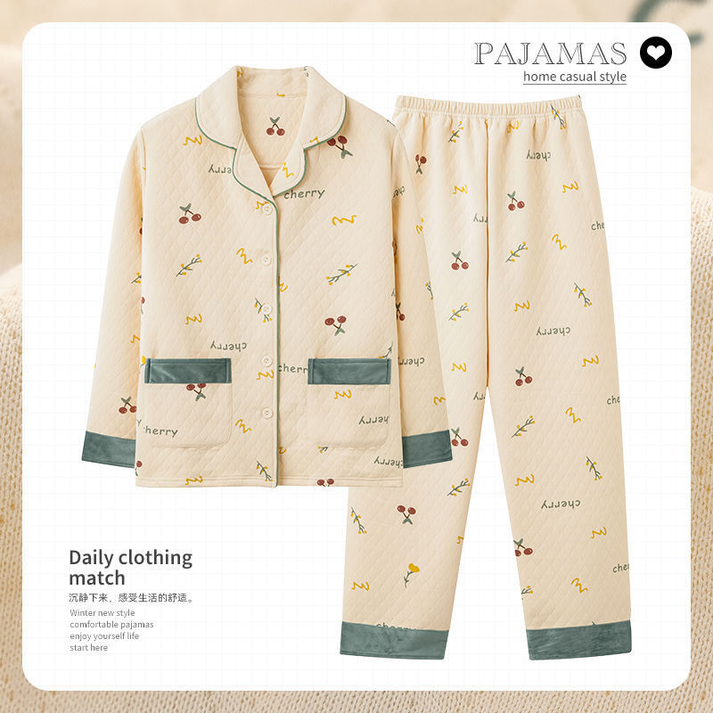 Algodón de aire de mujer engrosado otoño-invierno pijama intercalado invierno se puede usar ropa doméstica caliente de gran tamaño para mujeres