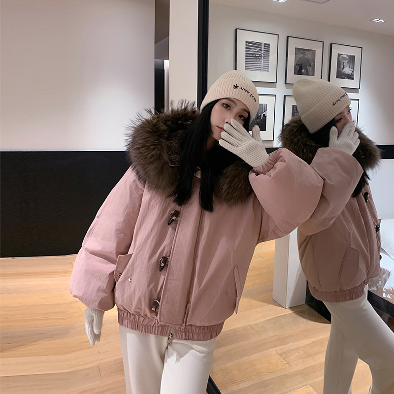 棉服女大毛领2025冬装新款棉衣牛角扣短派克服冬季防寒外套女|undefined