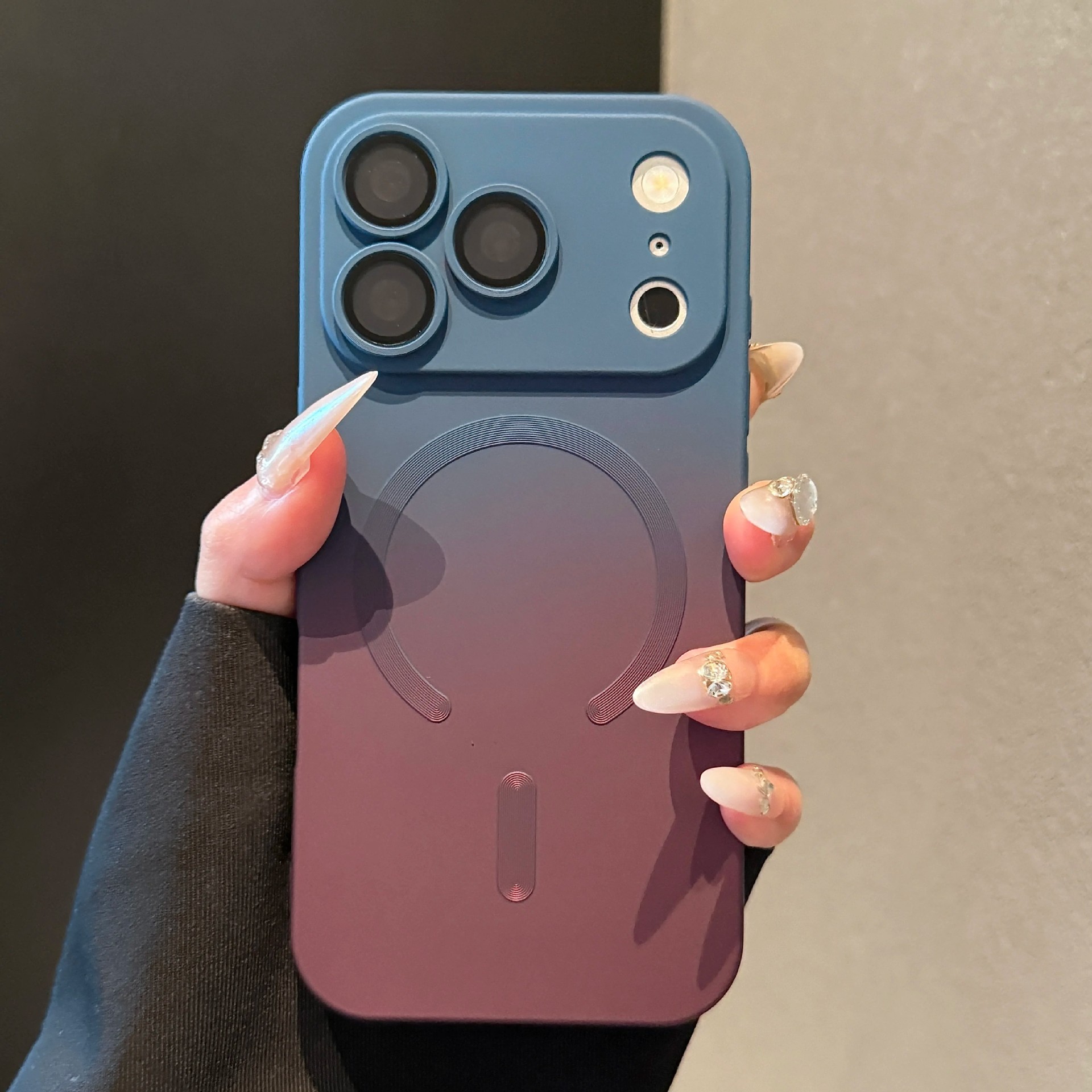 Luxury Gradient Magnetic Phone Case with Built-in Camera Lens Protector & Kickstand for iPhone 17 16 15 14 13 12 Pro Max, Soft Silicone Shockproof Cover