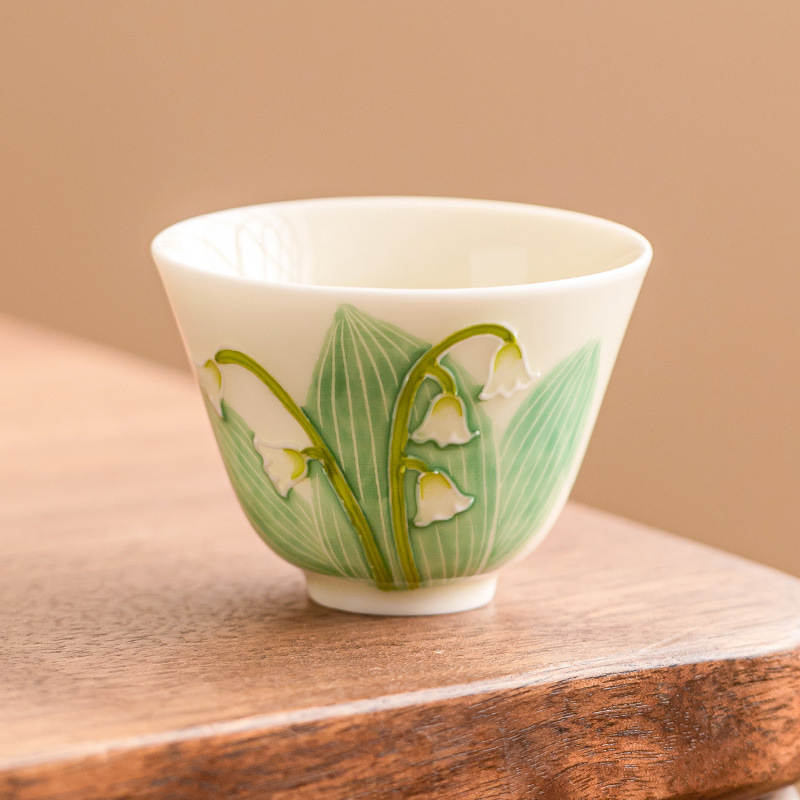 手绘铃兰花如意杯陶瓷品茗杯子功夫茶杯主人杯家用茶具小茶盏单杯