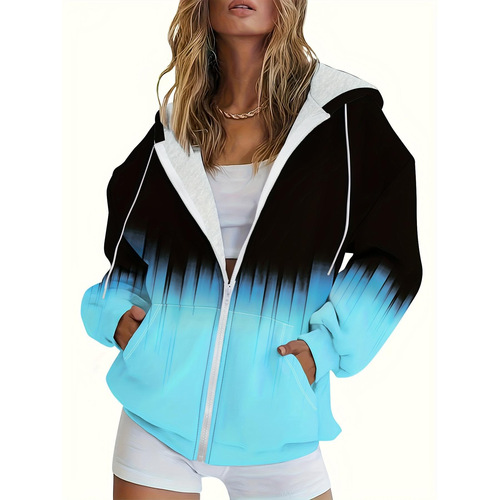 European and American Independence Station Women's Sweater 3D Digital Print Zip Shirt Source