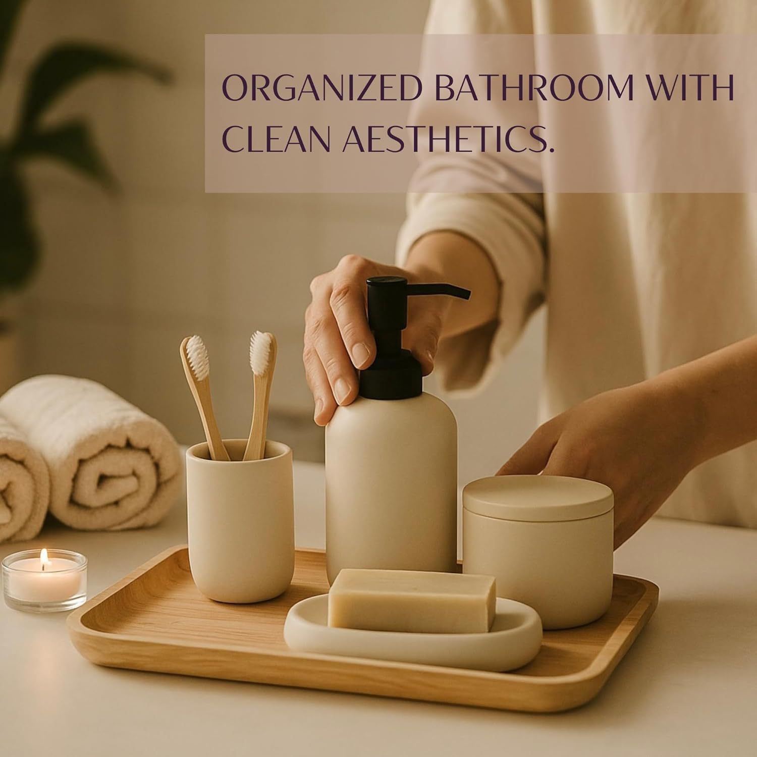 Accesorios de baño de cerámica nórdica moderna de cuatro piezas, caja de jabón de color neutro, set de lavado de jabón image 4