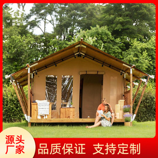 Ecological Rural Camping Base Wooden House Tent with a Herringbone Roof, Exquisite Vacation Accommodation, Double-Decker Large Tent, Light Luxury Camping
