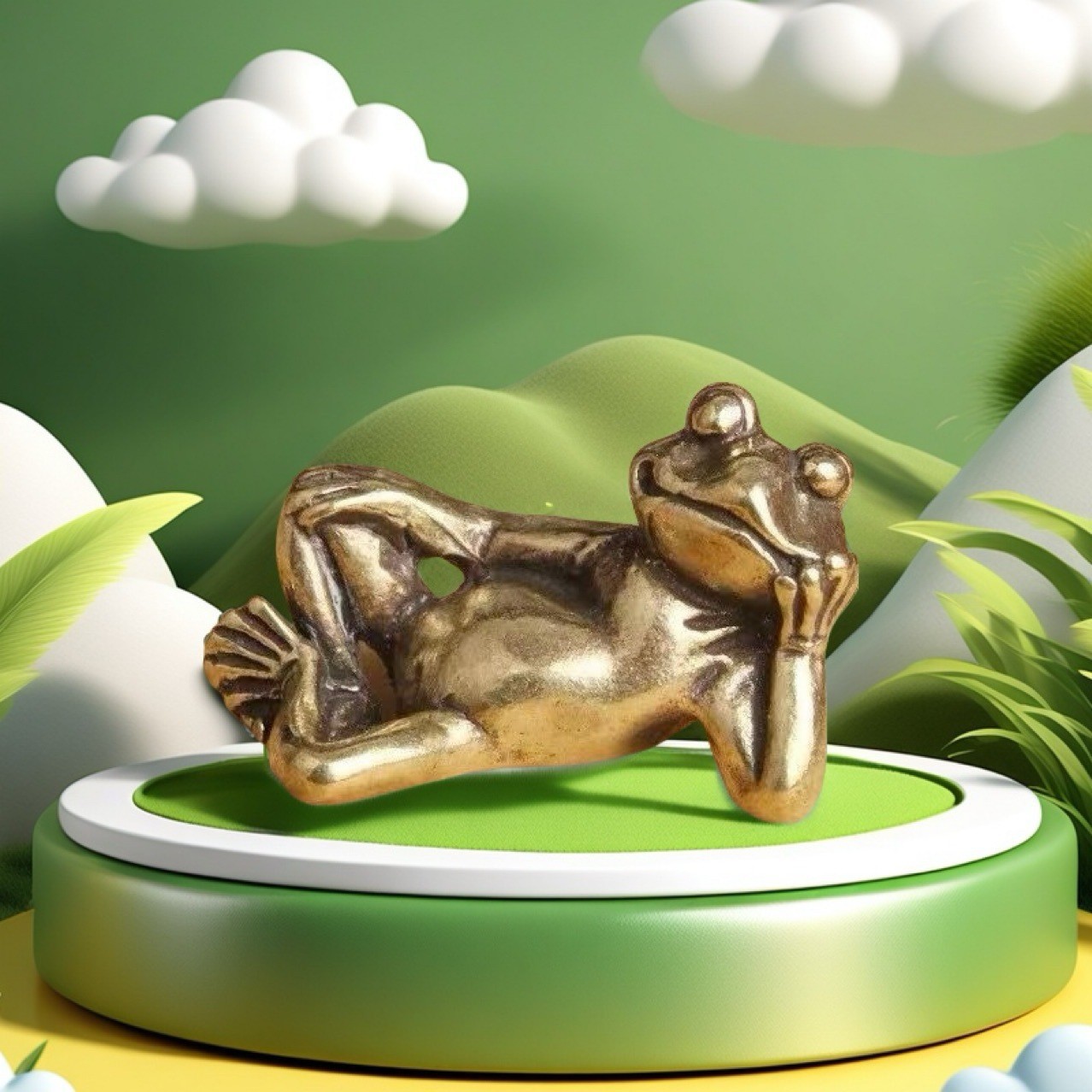 纯黄铜做旧睡美蛙创意桌面摆件招财青蛙镇纸茶宠手把件老铜器批发