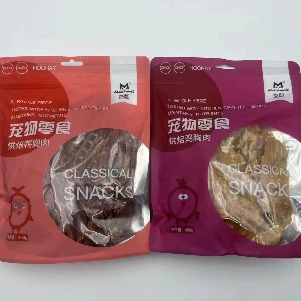 Yihe Выпечка куриной грудки 400 г Куриная утка Сушеные закуски для собак Молярная Большая упаковка Чистая цельная мясная полоска Тренировочная награда