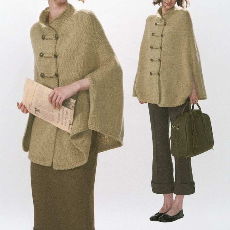 ANDYE AD wool blend Icelandic wool cape, loose-knit oversized sweater, autumn top