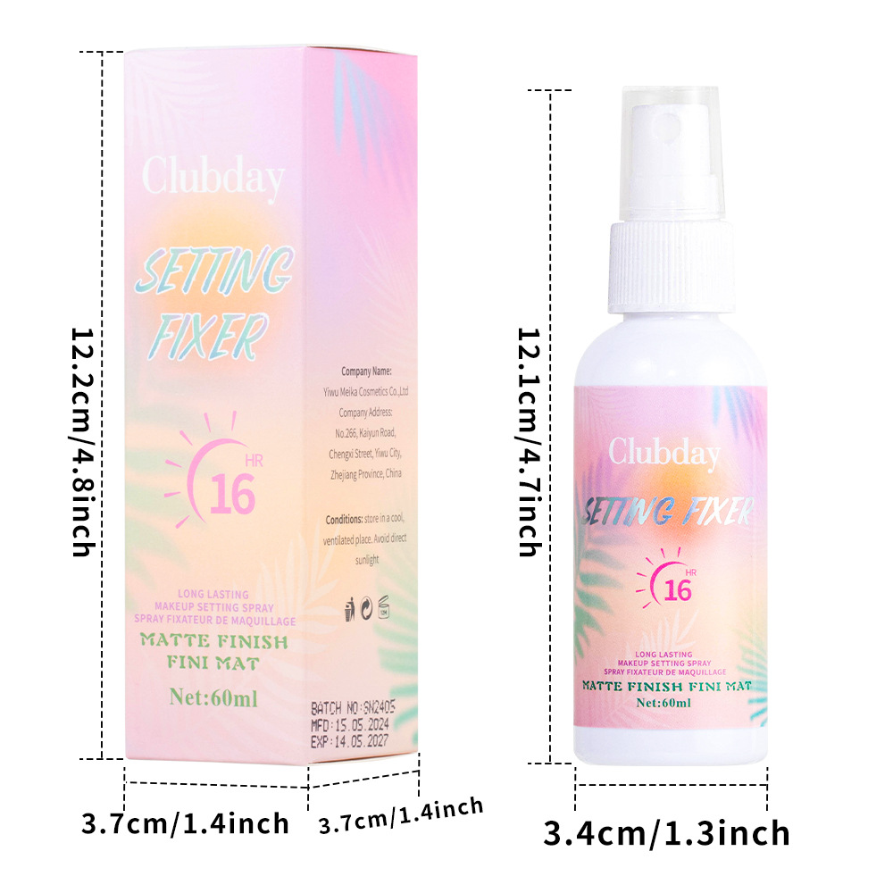 Clubday 60MLbaoshi Matte Setting Spray Clear Setting Spray Water Specification drawing