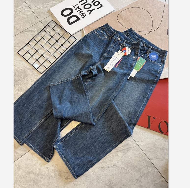 High-End Goods! 4-Way Stretch Narrow Straight-Leg Jeans, Vintage Dark Blue, Thin Style, Slimming Effect 10kg Wide-Leg Pants for Women