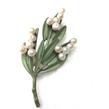 青岛Vintage饰品白蜡树淡水珍珠复古绿色烤漆胸针服装配饰brooch