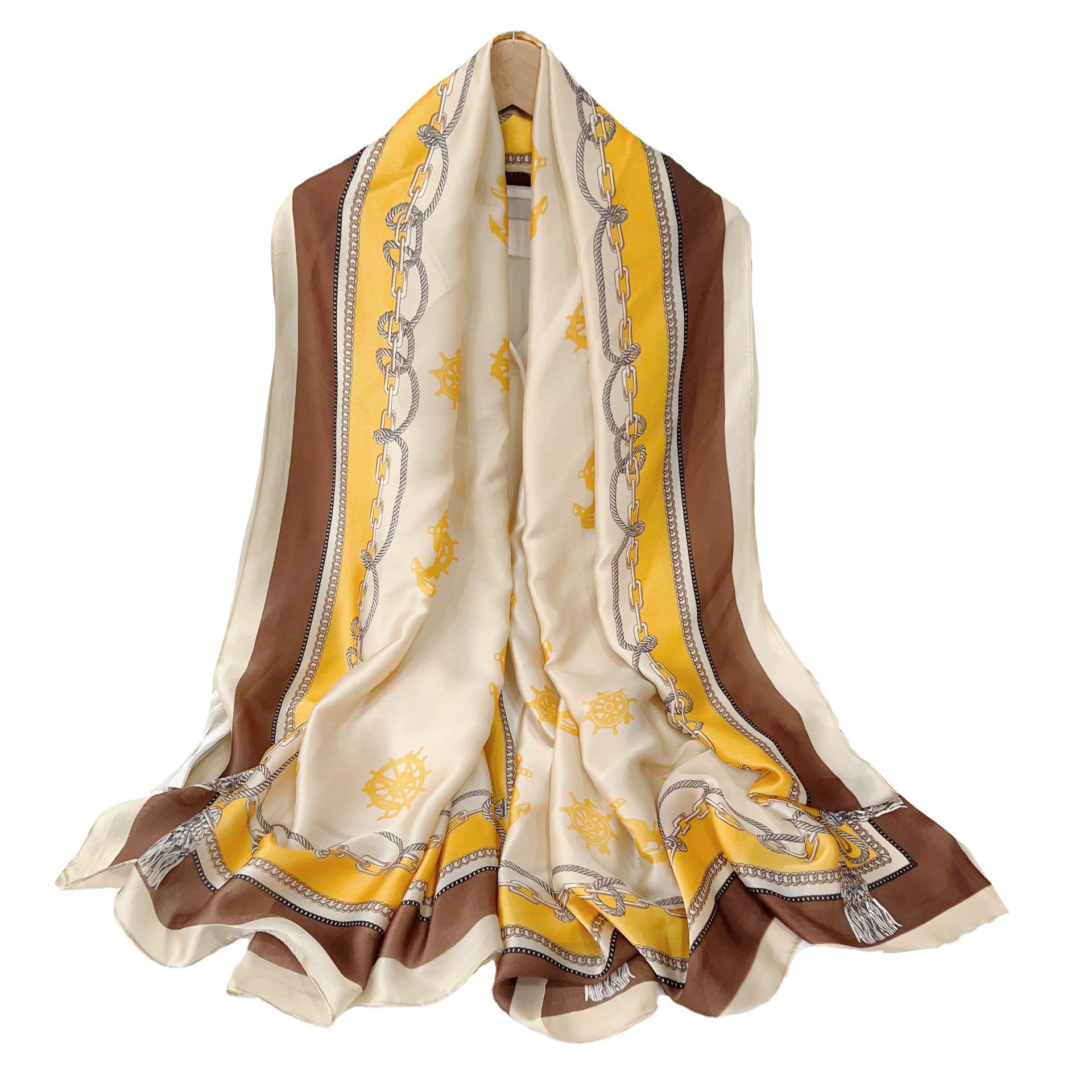 Nueva bufanda de verano de las mujeres de estilo coreano versátil bufanda delgada impresa seda artificial viaje protector solar chal Toalla de playa de las mujeres