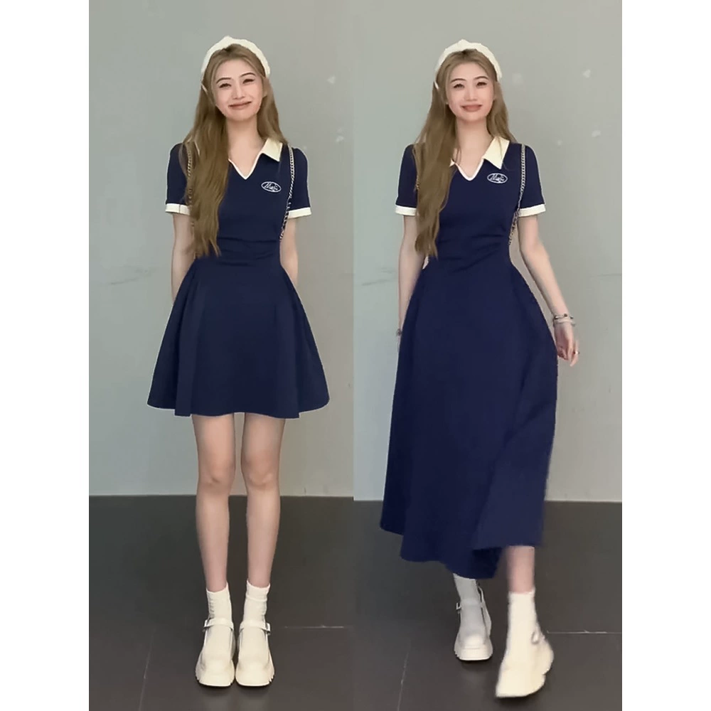 Платье-поло больших размеров женское, лето 2025, слегка полное, MM, скрывает живот, уменьшает возраст и стройнит, длинная юбка с допамином