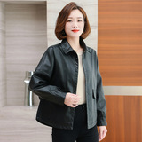 超火又a又飒黑色海军领皮衣外套女春秋2025新款复古休闲pu皮夹克，女装短外套，妃慕昵服饰